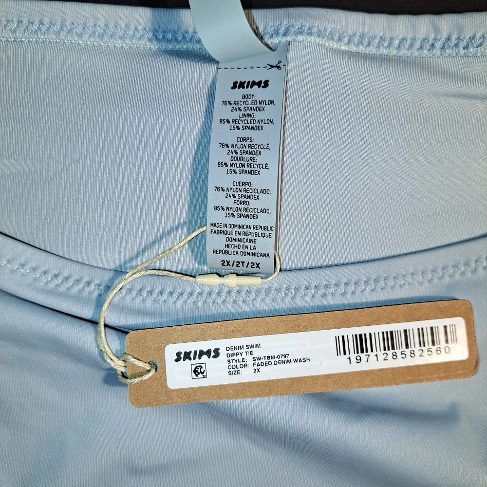 ❤️NWT SKIMS 2 Pc Swim Micro Bandeau top Dippy tie Bikini Blue FADED DENIM 3X 2X
